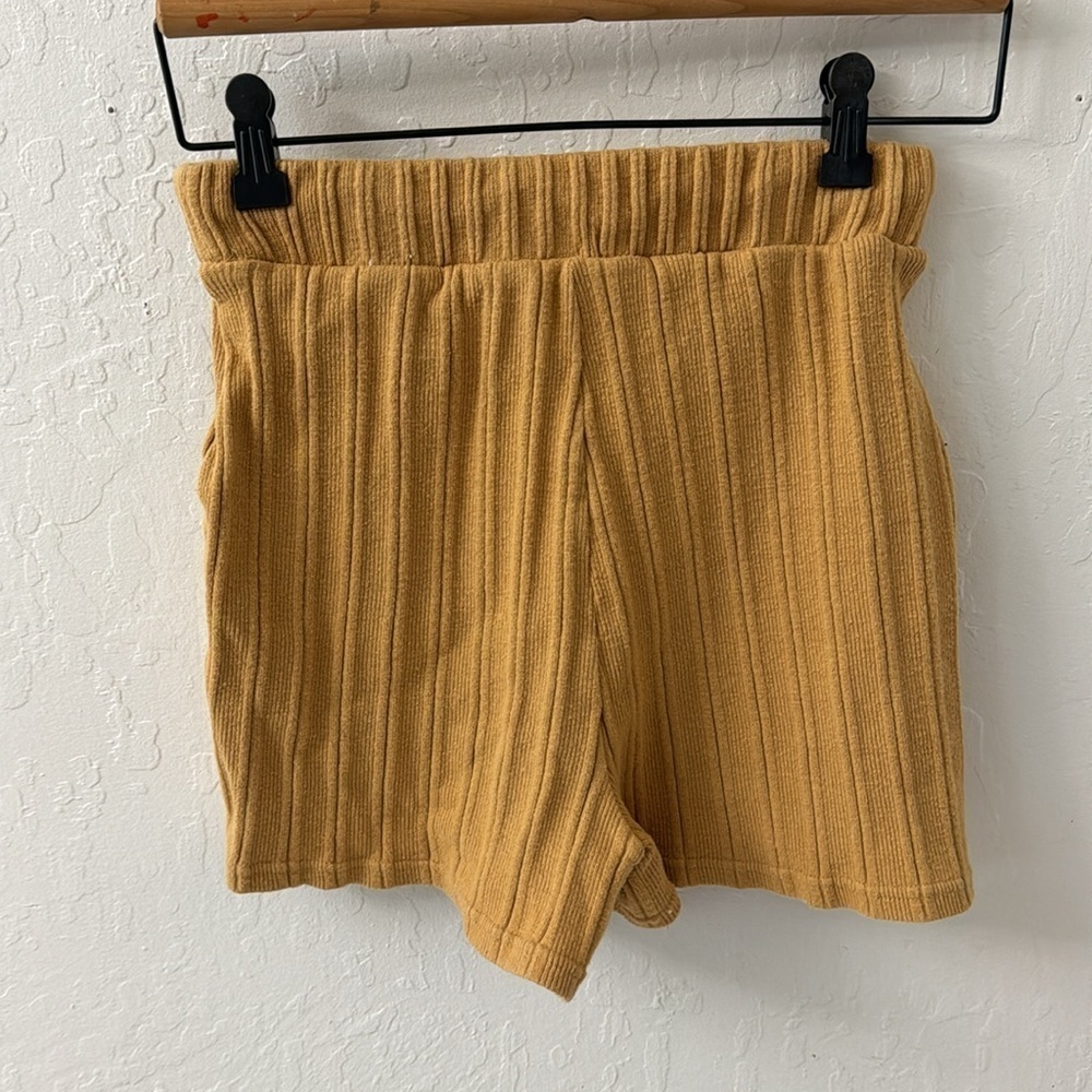 Free People Beach Knit Ribbed Drawstring Elastic Waistband Pocket Yellow Shorts - Picture 6 of 6